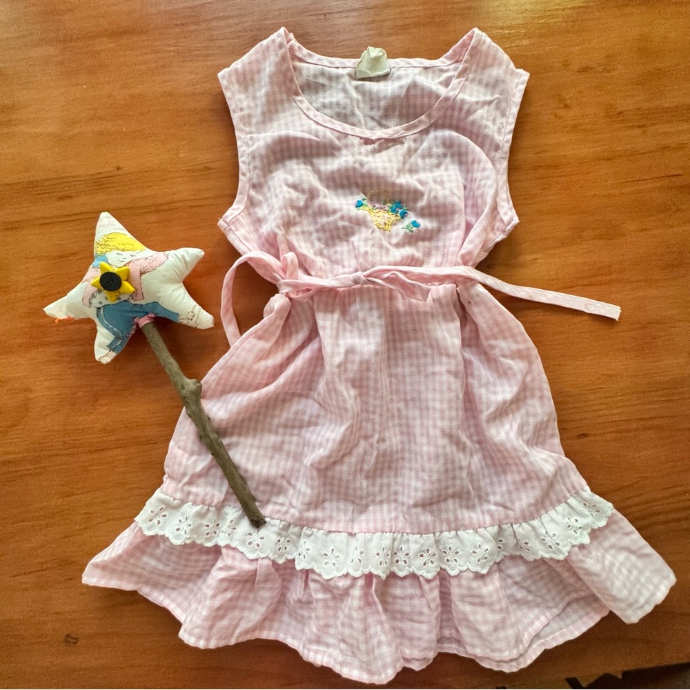 Pink Gingham Dress with Embroidered Detail
